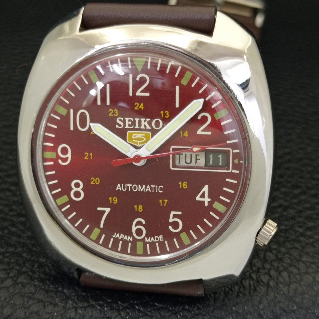 Seiko 5 АВТОМАТИЧЕСКИЕ ВИНТАЖНЫЕ 6119C ЯПОНИЯ МУЖСКИЕ ЧАСЫ С ЦИФЕРБЛАТОМ БОРДОВОГО ЦВЕТА a702353-5 R124-a702353