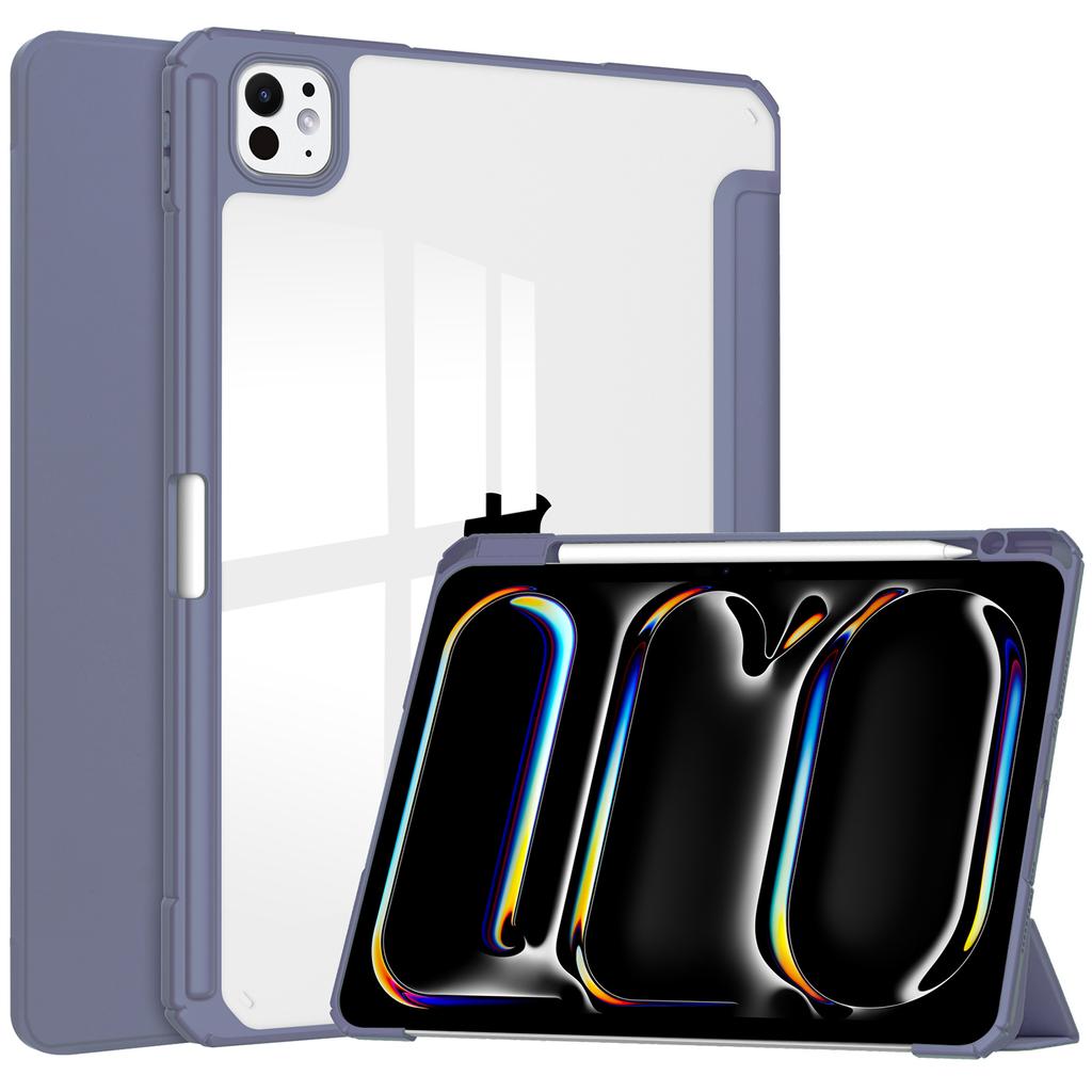 Для iPad Про 13 (2024) Чехол с держателем для стилуса из ПУ кожи, прозрачный, с функцией автоматического включения/выключения