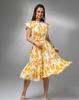 White and Mustard Dress with Flounce and Neckline ISSA PLUS