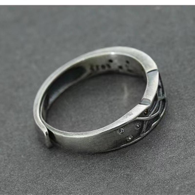 Vintage 925 Silver Ring For Men Jewelry Couple Temperament Cross Lines Stone Ring Male Finger Accessories Gift For Lover
