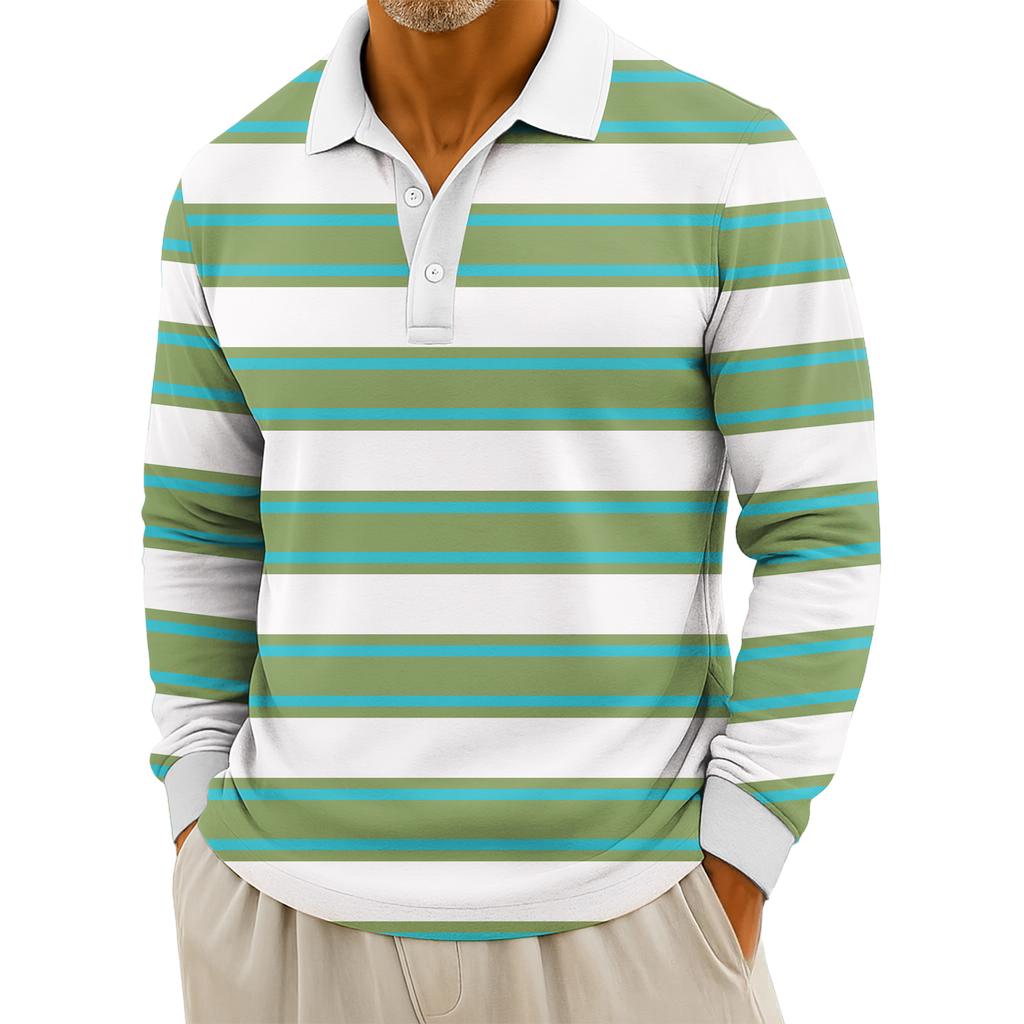 Мужские повседневные топы с длинными рукавами на пуговицах с полосатым принтом