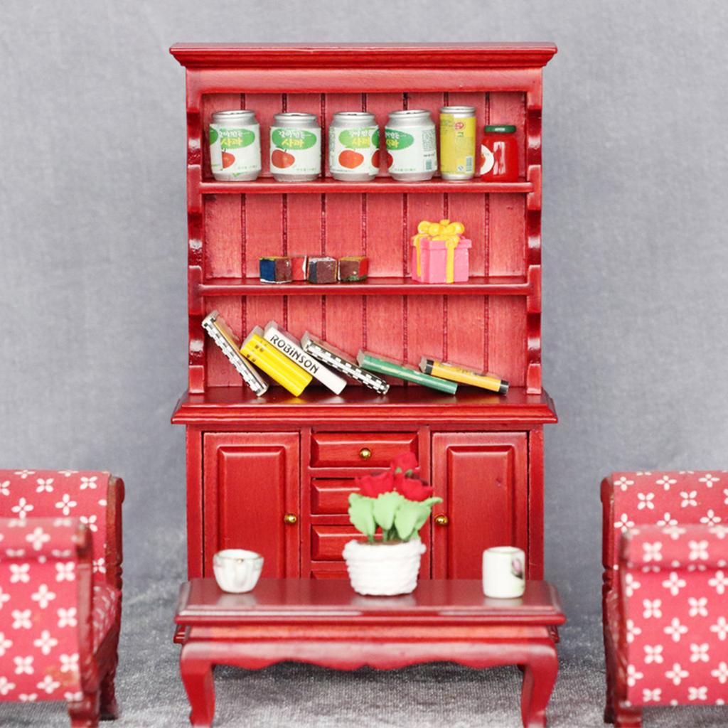 Miniature Sturdy Wood Bookcase 1 12 Scale Dollhouses Furniture Three Layers Cabinet Accessory for Pretend Play Toy