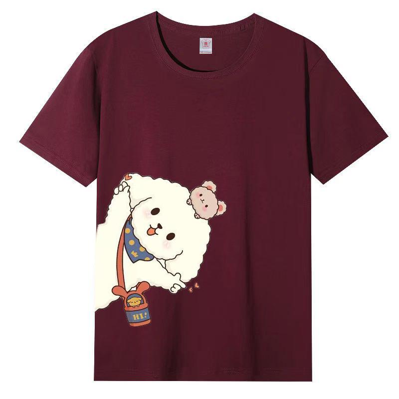 Летняя женская хлопковая футболка с короткими рукавами, свободная футболка с круглым вырезом и принтом