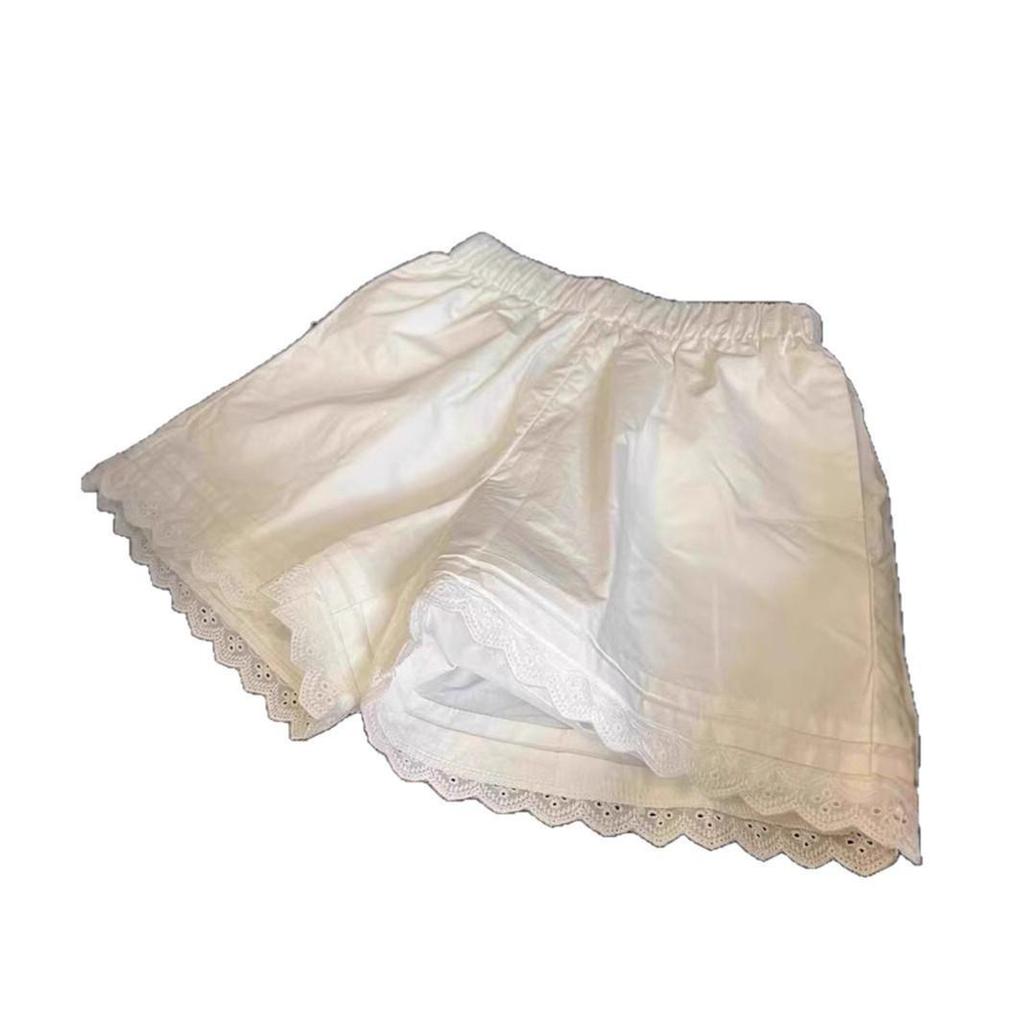 Женские белые шорты А-силуэта с кружевной отделкой - Летние свободные, универсальные, повседневные брюки с широкими штанинами