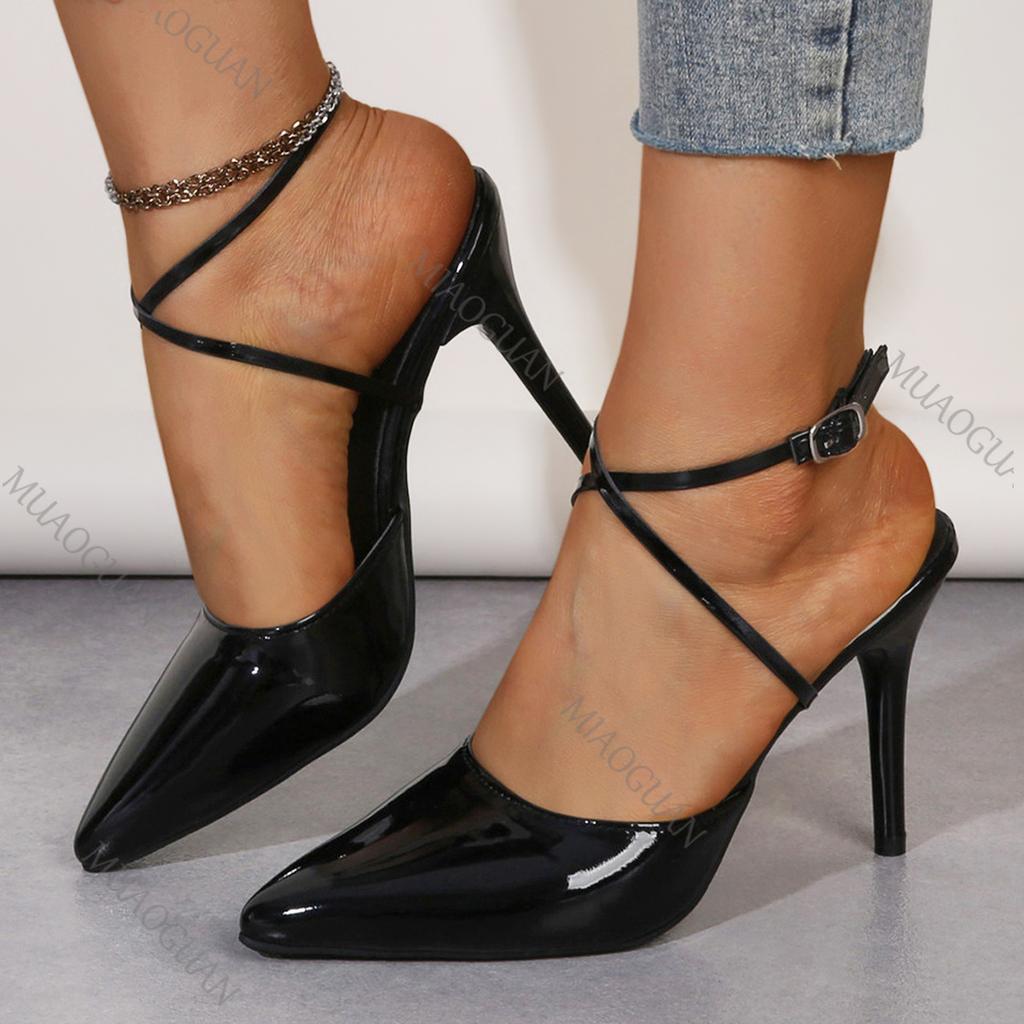 Fashion Sexy Cross Strap High Heels Shoes for Women 2025 Summer New Black Apricot Baotou Sandals Female Thin Heeled Elegant Woman Heels
