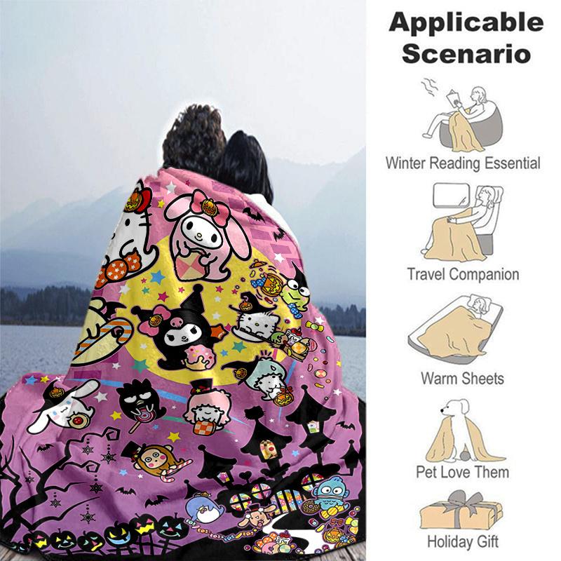 1pc Halloween Fun with Hello Kitty and Friends Themed Blanket, Seasonal Home Decorative Throw Blanket, Living Room, Travel, Camping, Car Blankets, Bea