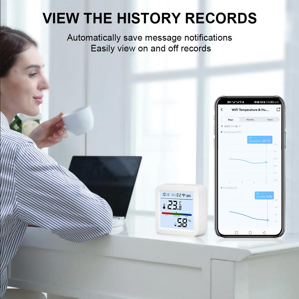 WiFi Thermometer Hygrometer TY App Smart Thermometer for Home LCD Backlight with Detachable Stand