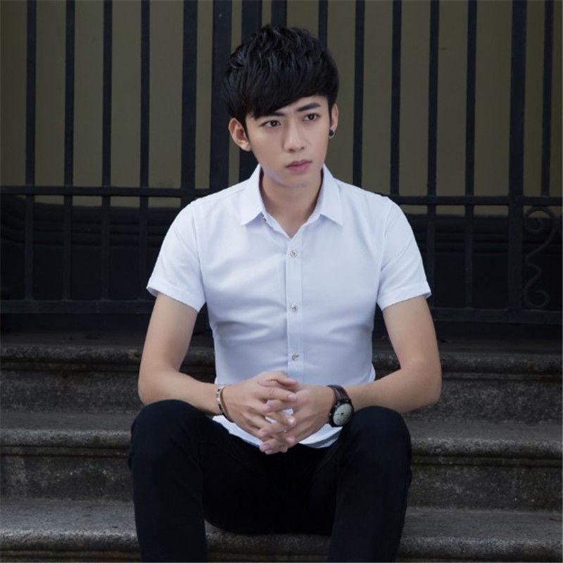 Мужская модная корейская летняя однотонная повседневная рубашка с рукавом три четверти