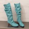 Women's High-heeled Boots Autumn and Winter Simple and Versatile Solid Color Large-size Casual Medium Boots