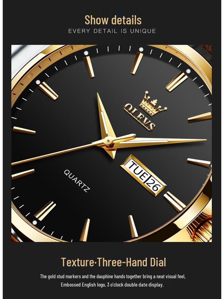 OLEVS Dual Calendar Waterproof Couple Women's Watch - Non-Mechanical