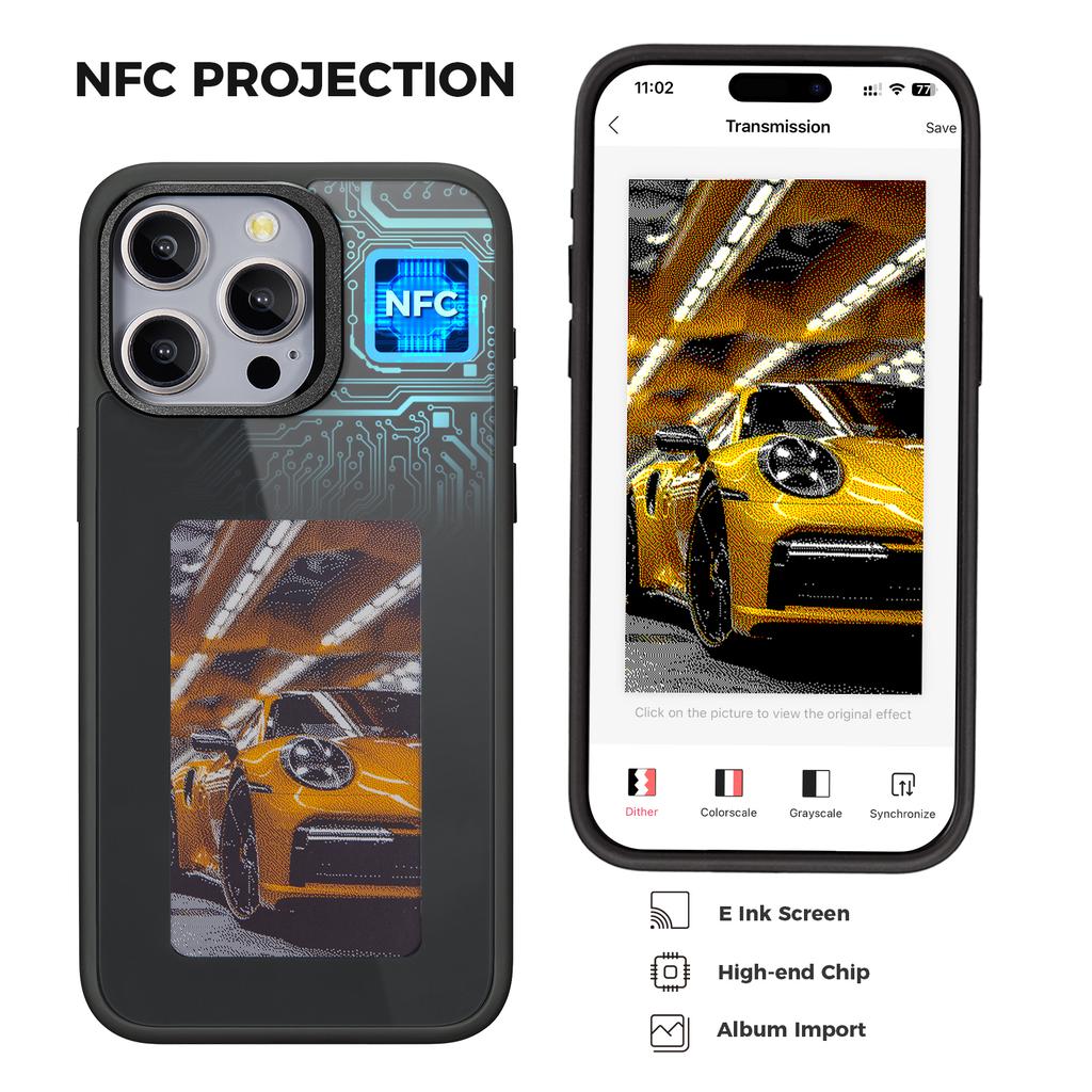 Для iPhone 14 Pro Чехол для телефона с E Ink Черный/Белый/Красный/Желтый 4-цветный Смарт NFC Проекционный DIY Чехол