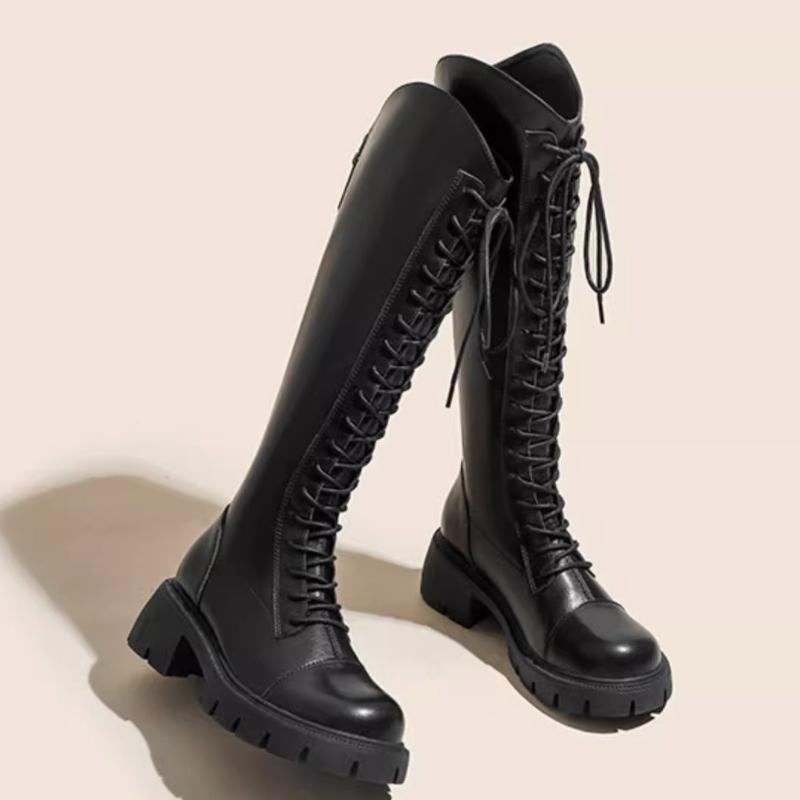Зимние ботинки на платформе со шнуровкой крест-накрест, женские ботинки рыцаря, модная обувь на толстом каблуке, уличный стиль, женские короткие плюшевые ботильоны