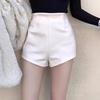 Женские шерстяные шорты А-силуэта с высокой талией 2024 – Осенне-зимние утягивающие шорты в корейском стиле, маленькая повседневная мода.
