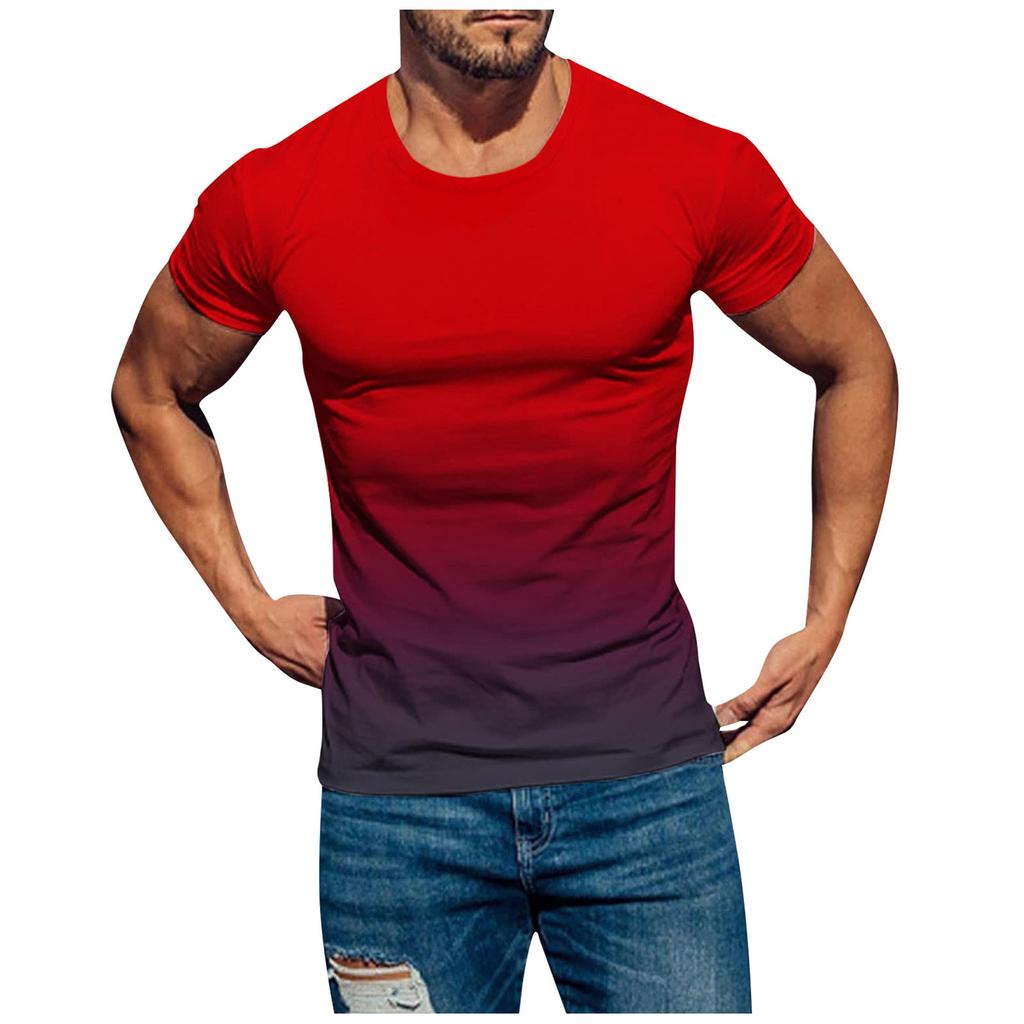 Mens T Shirts Casual Short Sleeve Shirts Gradient Neck Soft Loose Fit Graphic Tees Summer Tshirts For Men