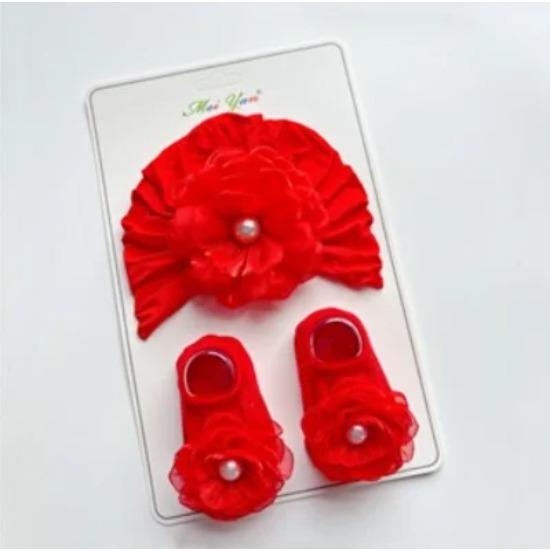 Цветок Детская Шапка-Тюрбан Носки Комплект Кружево Бант Новорожденный Индийская Шляпа Однотонный Хлопок Детские Носки-Следки Детский Головной Убор Аксессуары для Волос