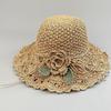 Пляжная шляпа, женская шляпа от солнца с цветочным узором ручной работы и широкими полями, защита от ультрафиолета, складная вязаная крючком соломенная кепка для летних пляжных путешествий