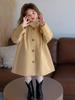 Повседневный тренч средней длины для девочек - Весенне-осенний корейский стиль с воротником с лацканами однотонный