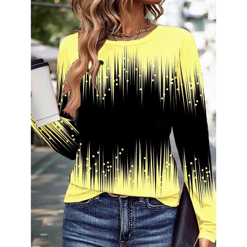 Градиентный полосатый принтованный свитер осень-зима повседневный длинный рукав круглый вырез толстовка клетчатый узор женская одежда