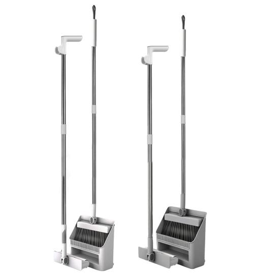 3-in-1 Broom Dustpan Set with Built-in Comb Teeth Long Handle Adjustable Extension Poles Retractable Floor