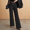 Women Suit Pants High Waist Straight Wide Leg Zipper Fly Trousers with Belt Decoration Solid Color Slacks