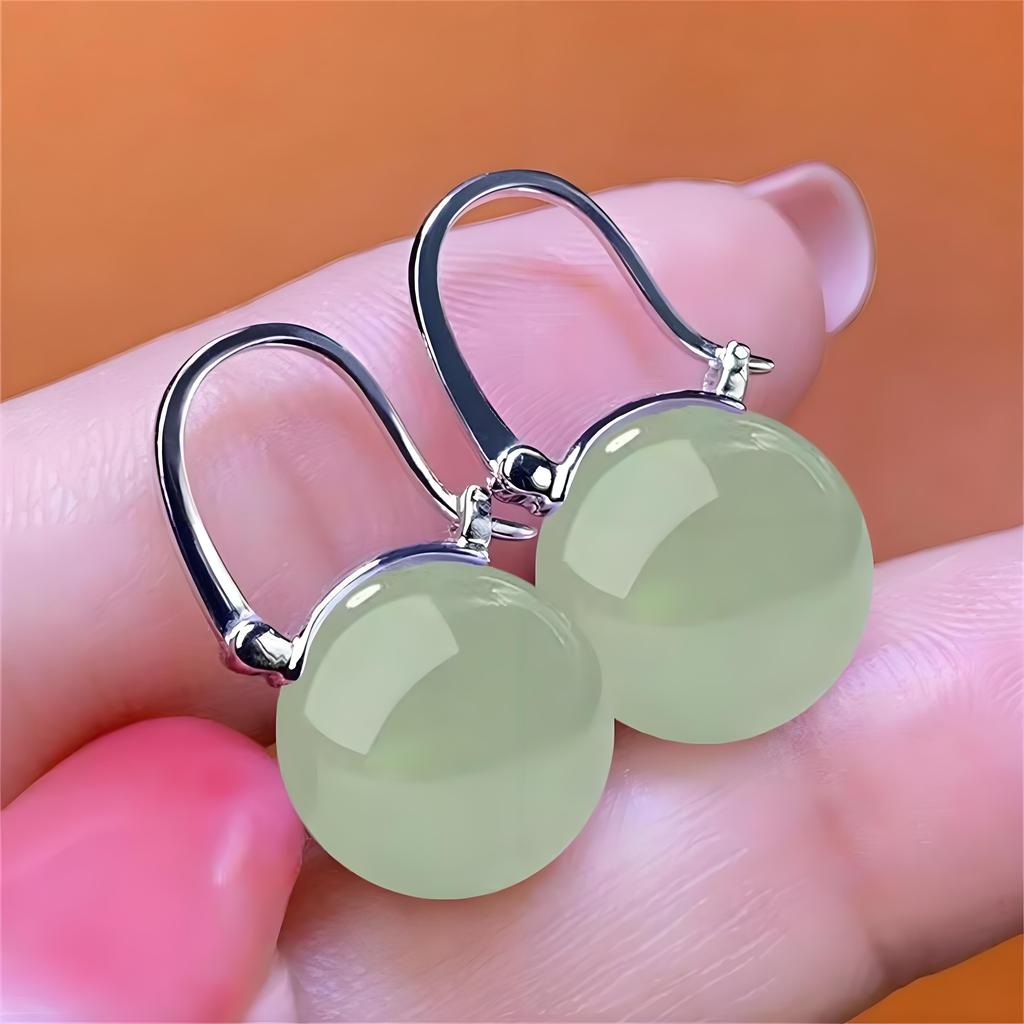 Винтажные серьги с бусинами из нефрита, регулируемые каффы для женщин - элегантный ретро набор украшений в подарок с натуральными камнями