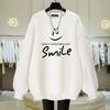 Women's Round Neck Sweatshirt Loose Plus Velvet Thickened Autumn and Winter New Korean Version Letters Smiling Mid-length Top