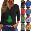 Жен. Футболка Футболка С принтом Пуговицы Рукав 3/4 Повседневные Выходные Мода Классический V-образный вырез Обычный Топ