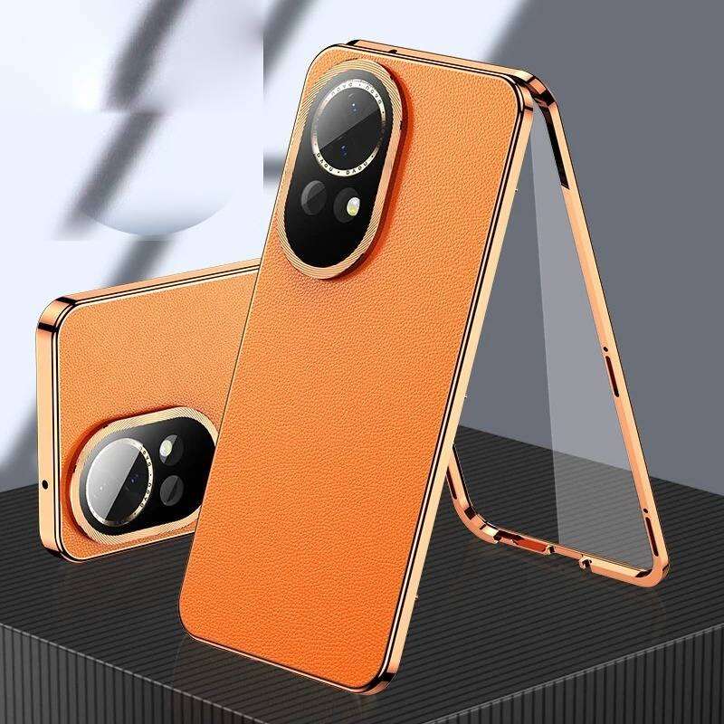 Чехол для Huawei P80 P30 P40 P70 Nova 14 13 Ultra Honor 200 100 90 80 70 Magic 8 Pro, Алюминиевый бампер с закаленным стеклом и кожаной задней панелью, Бамперы для телефона