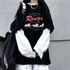 Qora Harfli Grafik Mayka Ayollar Punk Harajuku Emo Fairy Grunge Top Tee Y2k Qorong'u Estetik Koreys Alt Gotik Kiyimlar
