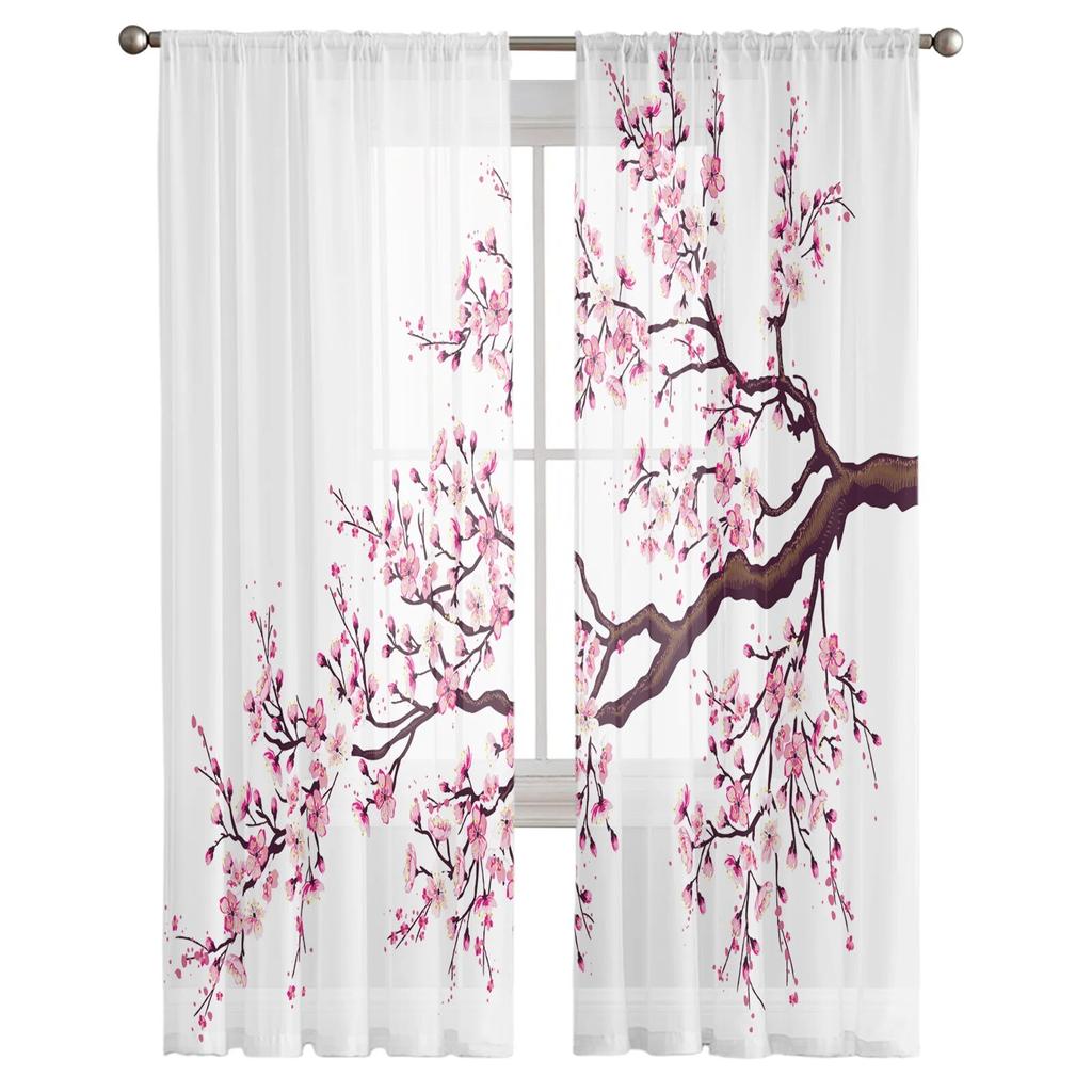 Розовые прозрачные шторы с цветком вишни, оконные шторы для гостиной, спальни, жалюзи, детская комната, домашний декор