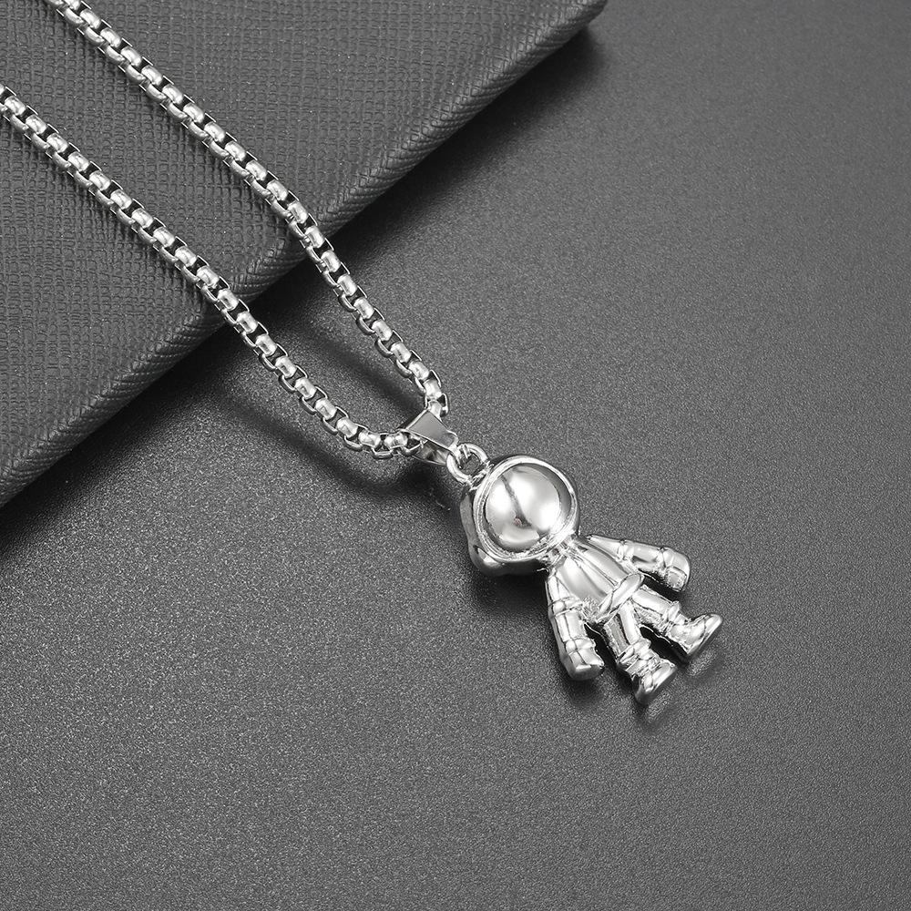 Ожерелье из титановой стали в стиле хип-хоп с мультяшным астронавтом, большое белое, для мужчин и женщин, длинное, с подвеской в виде танцующей куклы