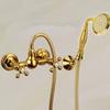 Luxury Classic Gold Brass Bathroom Bath Shower Faucet Mixer Tap Wall-Mounted Dual Handle Golden Bath Tub Faucet Set