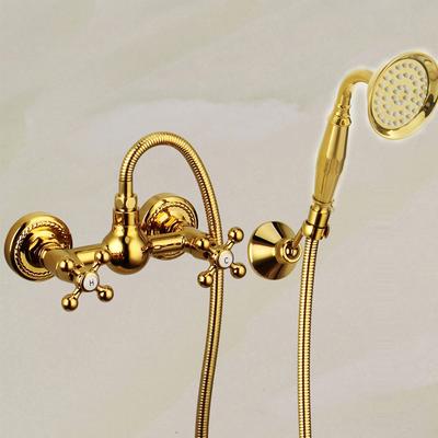 Роскошный классический золотой латунный смеситель для ванной комнаты, смеситель для душа, настенный смеситель с двумя ручками, золотой смеситель для ванны