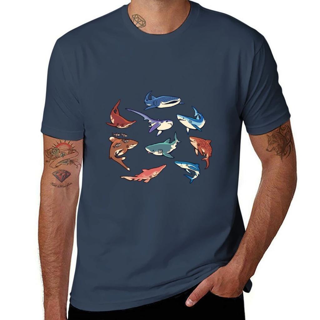 Sharks in the dark blue T-Shirt graphic t shirts for man t shirts cotton 100% man t shirt heavy cotton T-Shirt