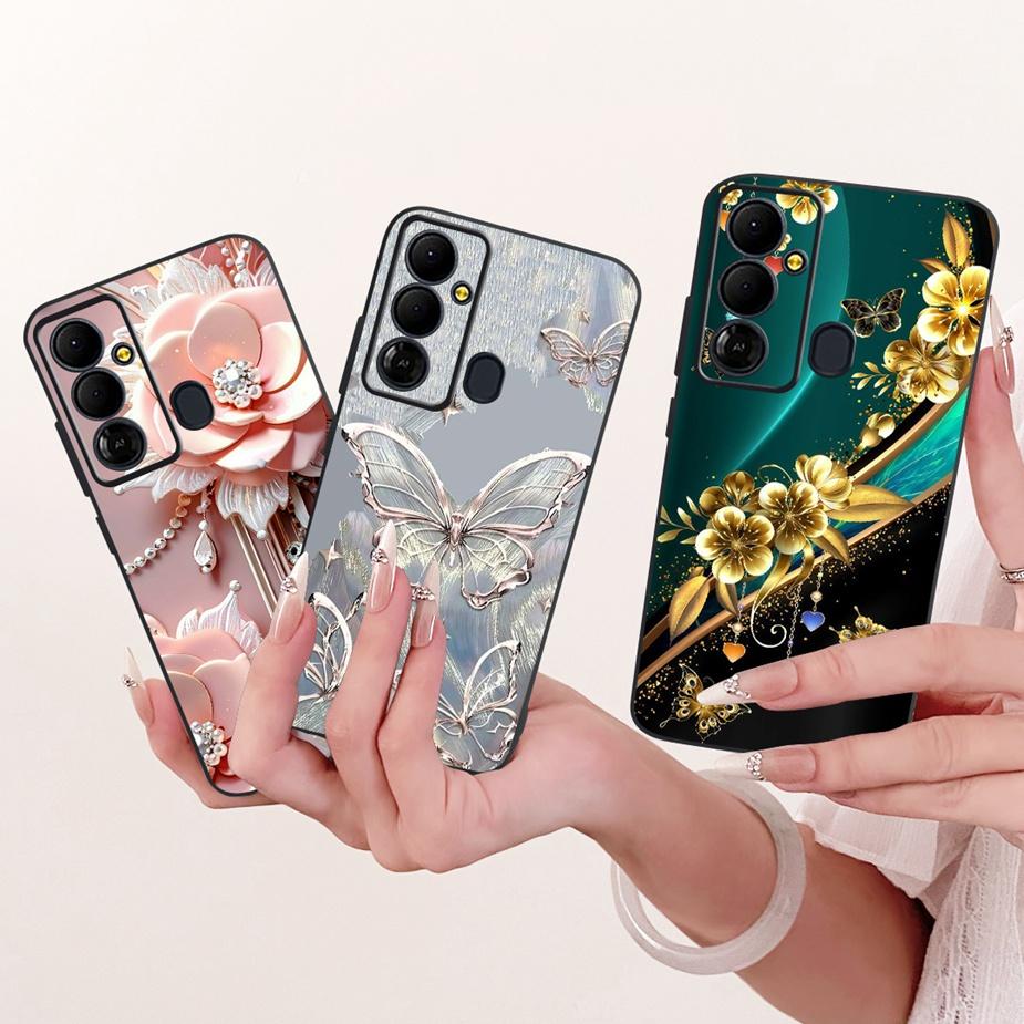 Чехол для Tecno Pop 6 GO BE6j Милый Цветок Бант Расписной Чехол Мягкий ТПУ Чехол для Телефона Для Tecno Pop 6 Pro BE8 Pop6 GO Задняя Крышка Coque