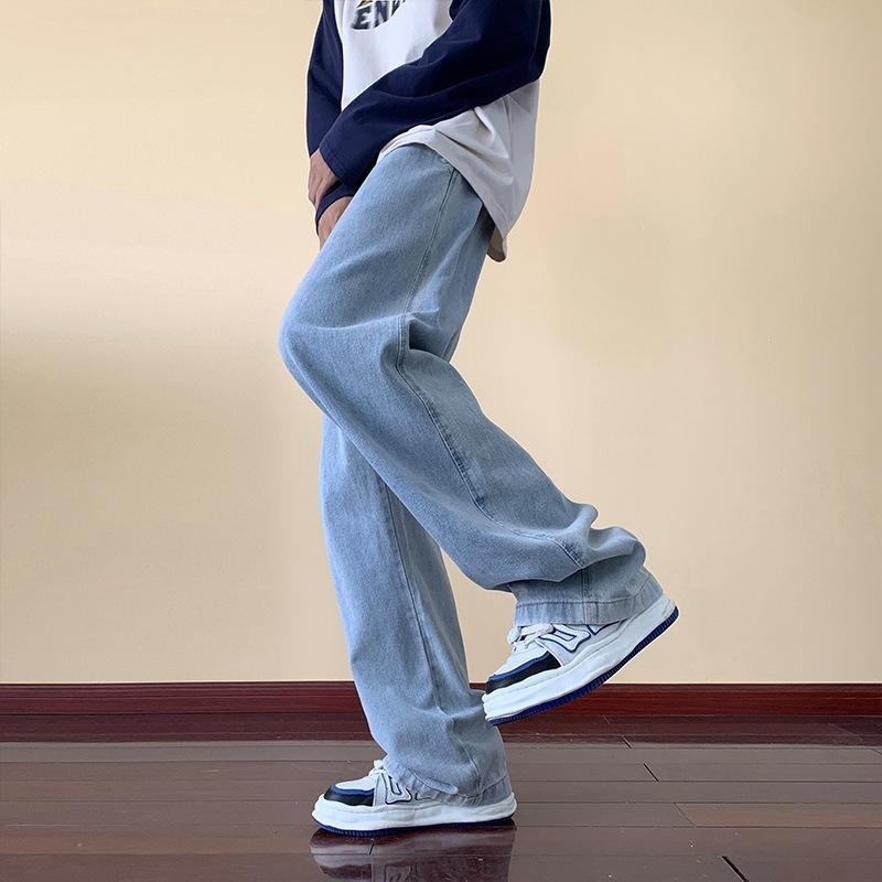Retro straight jeans men's spring and autumn American high street trendy casual pants boys loose trend wide-leg trousers