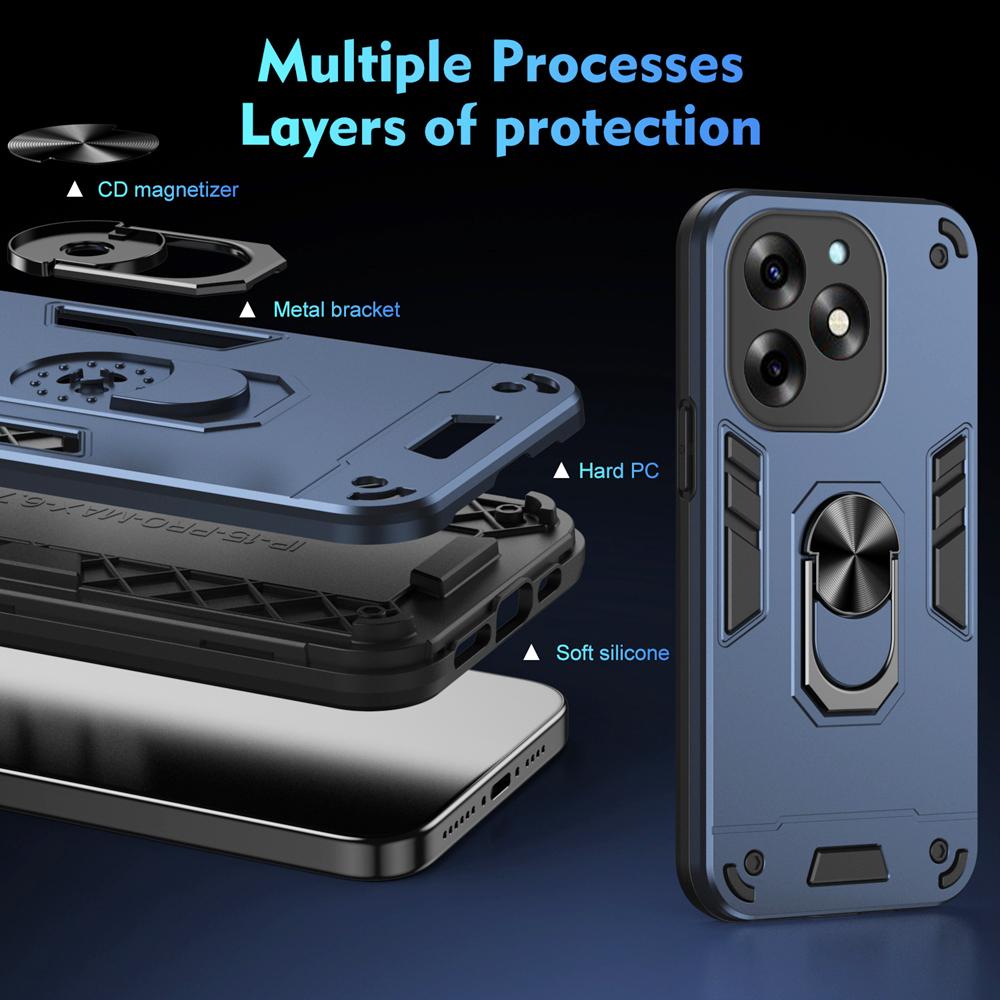 KEYSION Противоударный защитный чехол для Itel S23+ Мягкий силикон + защитное кольцо для камеры ПК Подставка для телефона Задняя крышка для Itel S23 Plus