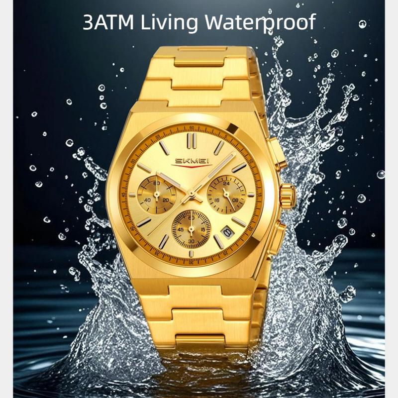 Skmei Роскошные мужские часы Водонепроницаемые Люминесцентные Хронограф Дата Часы из нержавеющей стали для мужчин Кварцевые Военные мужские часы