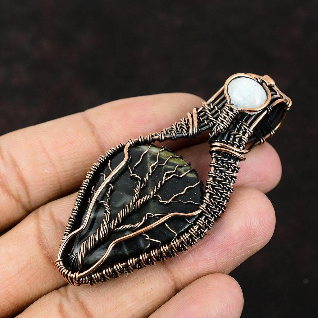 Древо жизни Пикассо Джаспер Медная проволока обернутая подвеска драгоценный камень медный кулон ручной работы радужный лунный камень ювелирные изделия подарок для матери