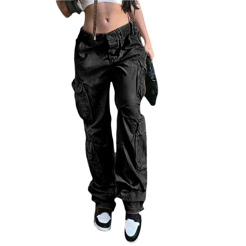 Women's Low Waist Cargo Jeans Straight Wide Leg Baggy Denim Trousers Vintage Jeans ‘90s Streetwear