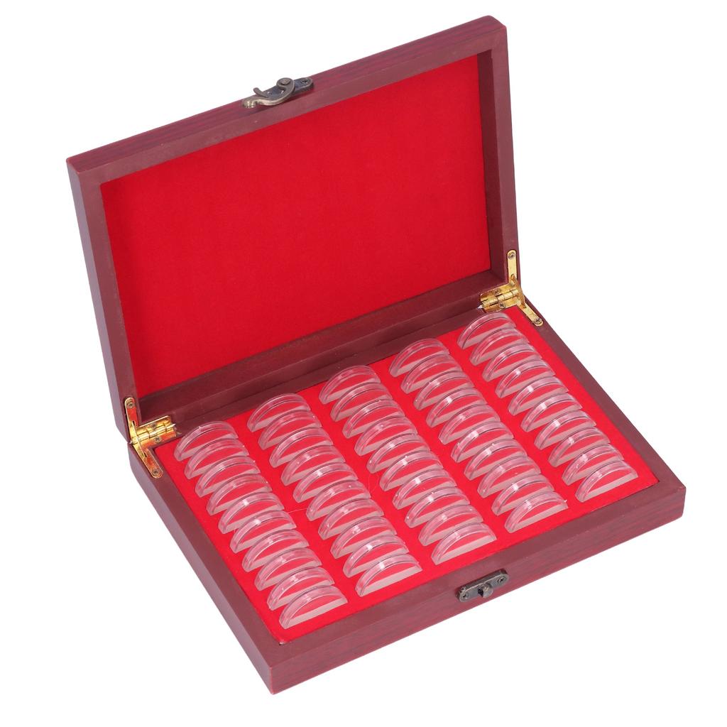 Coin Holder 50 Pieces Storage Vintage Wooden Coin Storage Box with Transparent Protective Case for
