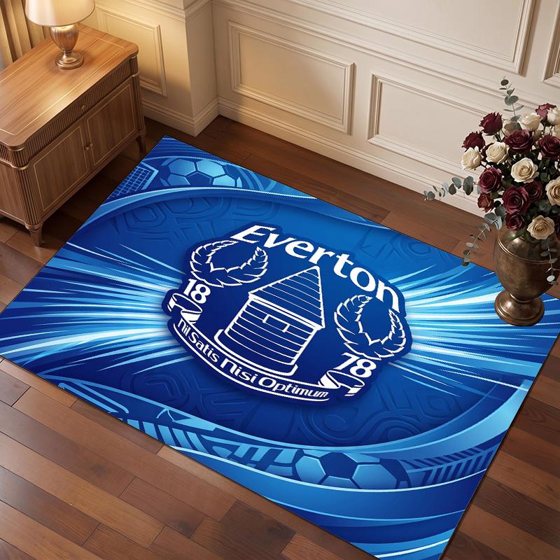 Everton FC 1878 Golden Club Badge Area Rug Blue Wave Golden Ribbon Soccer Print Non Slip Rectangular Floor Mat Football Fan Living Room Decor Carpet