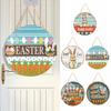 Easter Wooden Welcome Door Sign Bunny Ear Colorful Egg Door Hanging Sign Front Door Hanger Decoration Decorative Wall Plaque