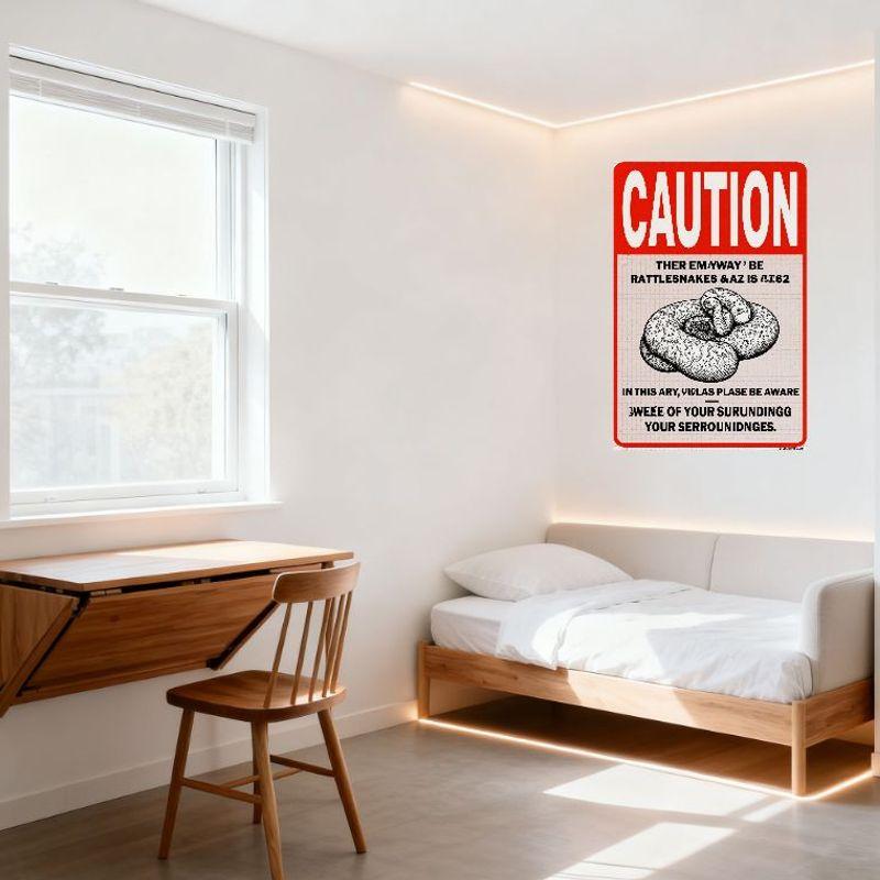 Предупреждение об опасности гремучей змеи Металлическая жестяная табличка - Художественная стилизованная типографика с иллюстрацией змеи, Винтажный предупреждающий знак Декор для дома