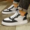 Men'S Shoes Black And White Contrasting Colors Leather Surface Breathable Casual Board Shoes Thick Sole Heightening Daily Sports Shoes