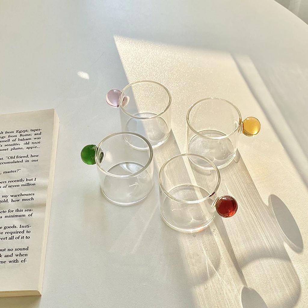 6pcs 100ml Espresso Cups Small Cups Home Glass Ball Handle Coffee Cup Tea Water Cup Saucer Steak Juice Bucket Table Decor