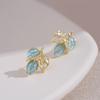Синие Уникальные Серьги-Листья для Женщин 2024 Новая Мода Нишевый Дизайн Нежные Серьги-Пуссеты Темперамент Легкая Роскошь Циркон Подарки