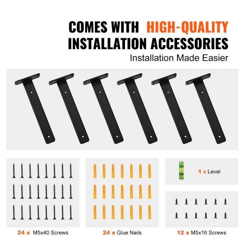 VEVOR Shelf Bracket, 10”L x 4”W x 1.6”H, 6 Pcs Heavy Duty Floating Shelf Brackets, Brackets for Shelves, 5mm Thick Matte Black L Shelf Bracket