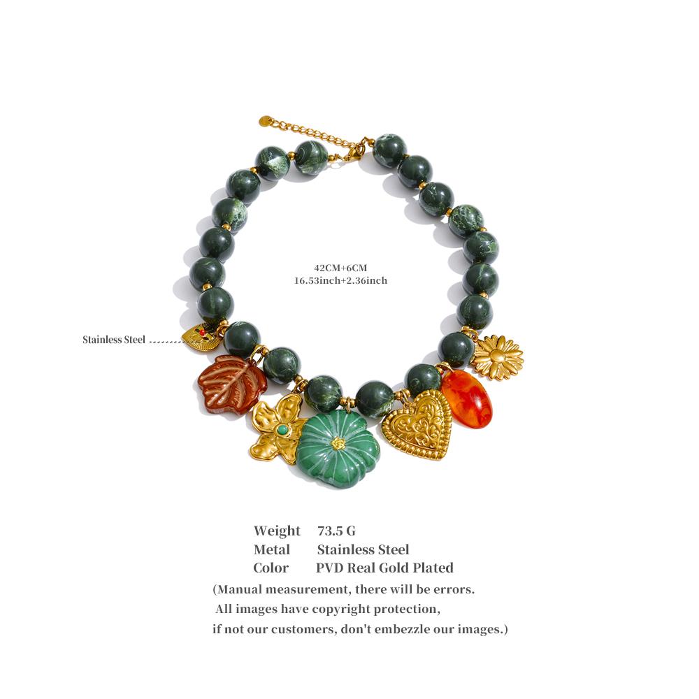 Eetit Цепочка из нержавеющей стали с зелеными акриловыми бусинами, Ювелирные изделия ручной работы, Подвеска-шарм в виде листа, цветка, сердца, Капля, Новинки 2025, Популярные