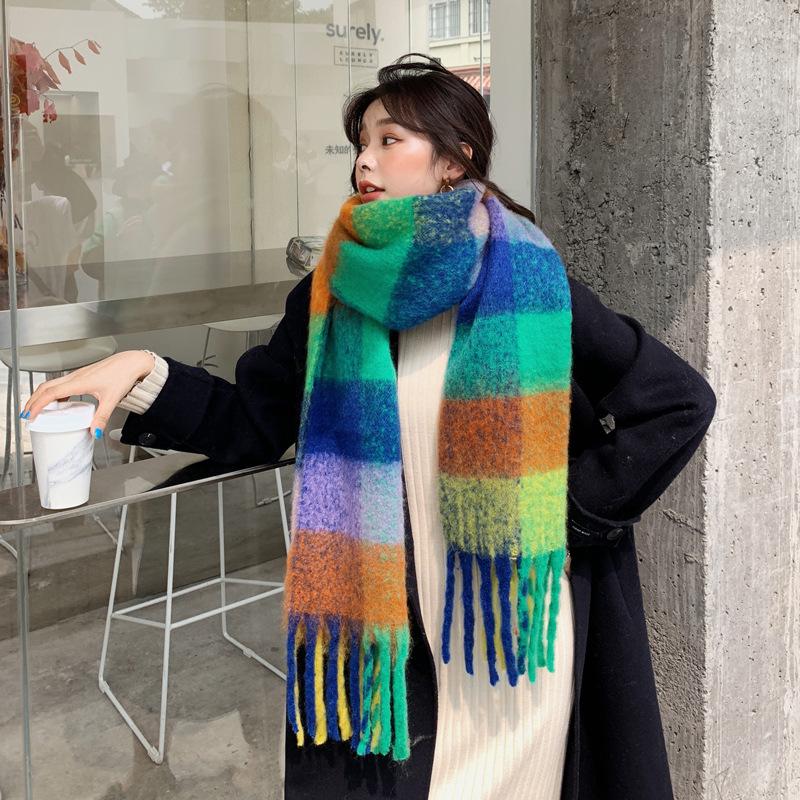 Autumn Winter Imitation Cashmere Tassel Scarf Women Warm Thick Double-Sided Color Matching Shawl